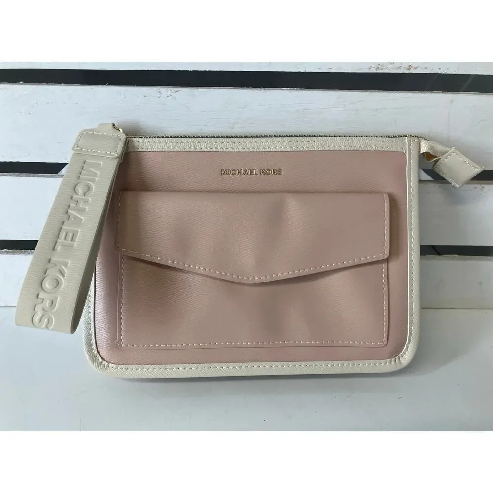 MICHAEL KORS, SMALL PINK, WHITE CLUTCH WRISTLET